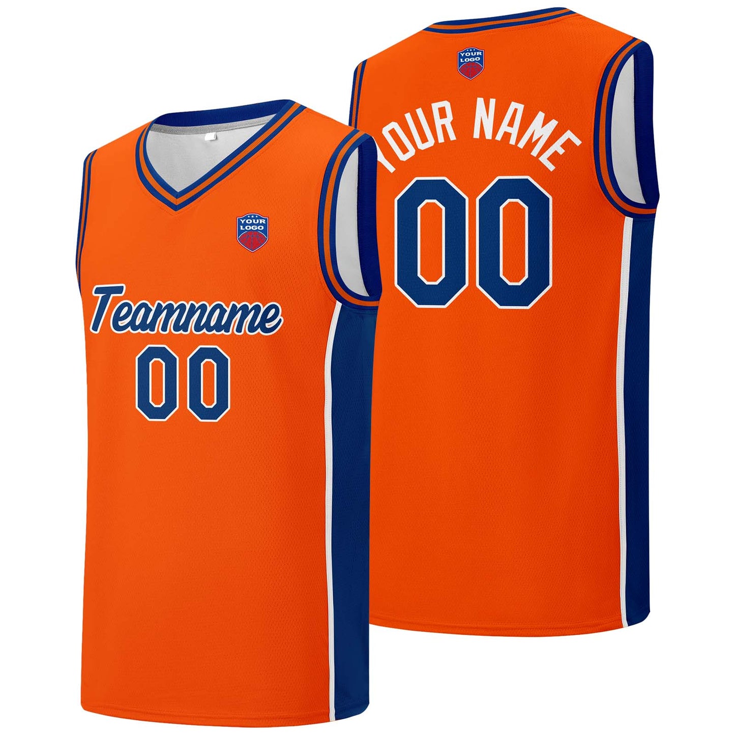Individuelle Basketball-Jersey-Shorts für Männer und Frauen. Gestickter und gedruckter Name, Nummer und Logo Orange