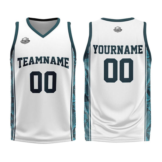 Benutzerdefinierter Weiß Dunkelgrün Basketball Jersey Uniform Anzug gedruckt Ihr Logo Name Nummer