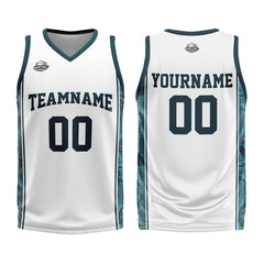 Benutzerdefinierter Weiß Dunkelgrün Basketball Jersey Uniform Anzug gedruckt Ihr Logo Name Nummer