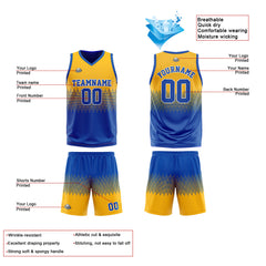 Benutzerdefinierte Reversible Basketball Jersey Personalisierte Print Name Nummer Logo Blau-Gelb