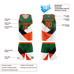 Benutzerdefinierte Reversible Basketball Jersey Personalisierte Print Name Nummer Logo Farbe Block-Grün&Orange