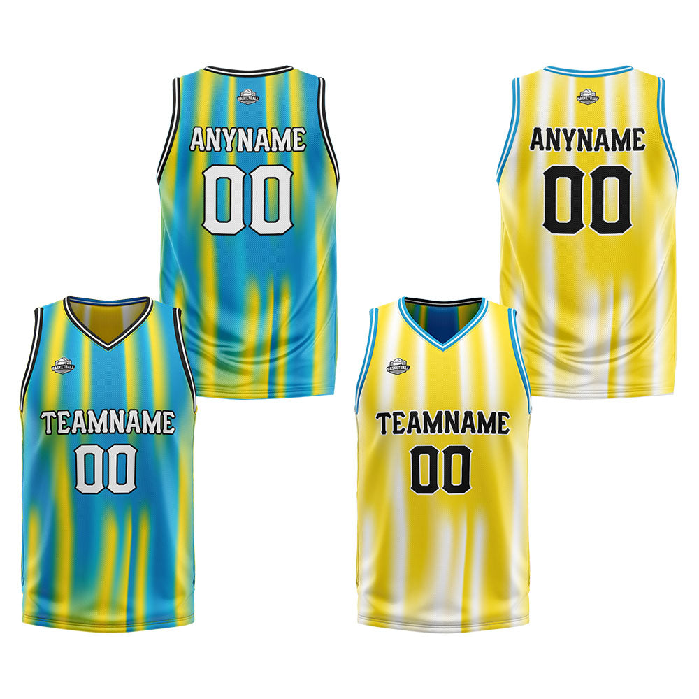 Benutzerdefinierte Reversible Basketball Jersey Personalisierte Print Name Nummer Logo Hellblau&Gelb