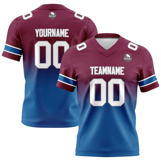 Benutzerdefinierte Burgunderrot Blau Gradient Fußball Trikots Personalisierter Name Nummer Logo