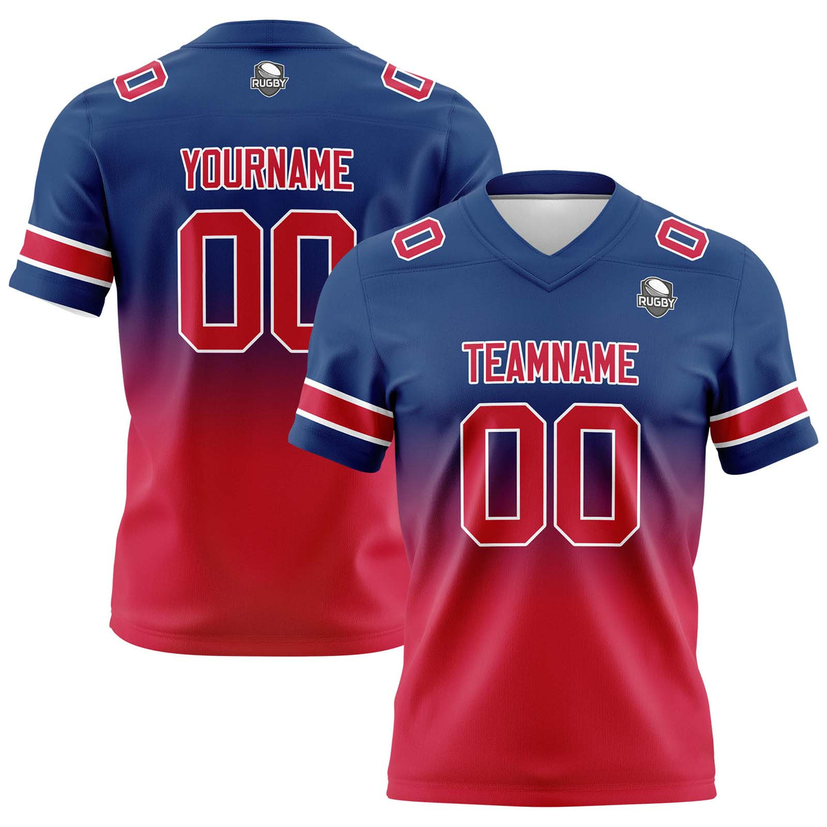 Benutzerdefinierte Marineblau & Rot Gradient Fußball Trikots Personalisierter Name Nummer Logo