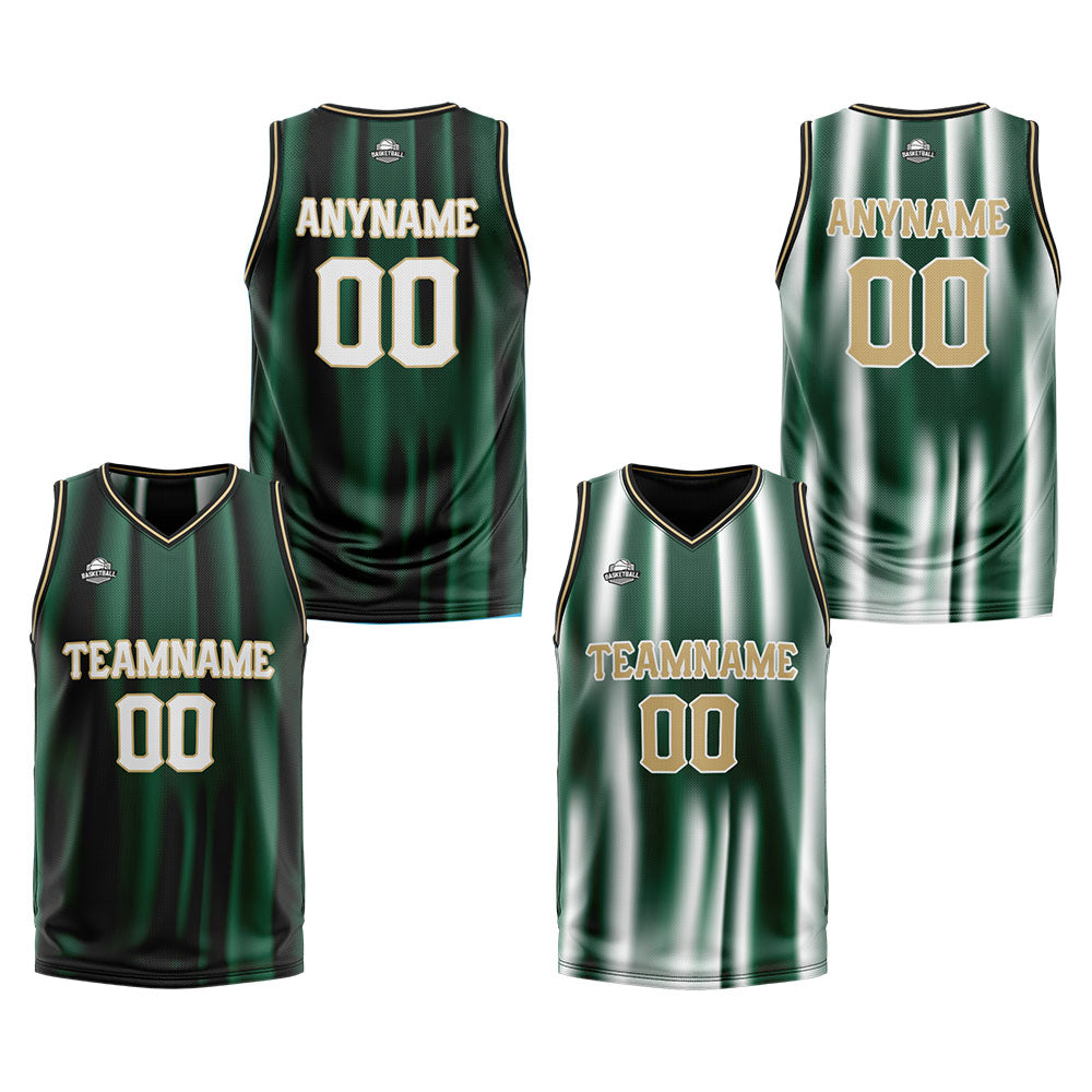 Benutzerdefinierte Reversible Basketball Jersey Personalisierte Print Name Nummer Logo Dunkelgrün &Weiß