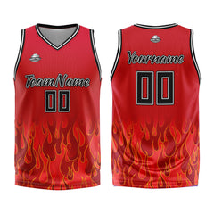 Benutzerdefinierter Basketball Jersey Uniform Anzug gedruckt Ihr Logo Name Nummer Rot Flamme