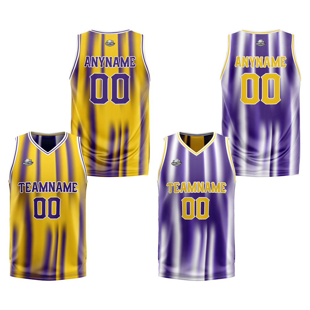 Benutzerdefinierte Reversible Basketball Jersey Personalisierte Print Name Nummer Logo Gelb&Lila