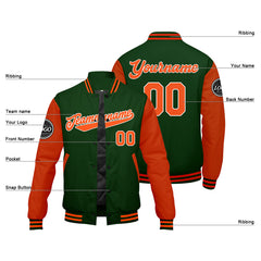 Benutzerdefinierte Verlauf Varsity-Jacke. Letterman-Jacke Dunkelgrün Orange