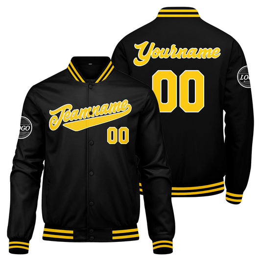 Benutzerdefinierte Verlauf Varsity-Jacke. Letterman-Jacke Schwarz Gelb