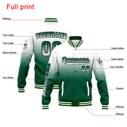 Benutzerdefinierte Verlauf Varsity-Jacke. Letterman-Jacke Weiß Grün
