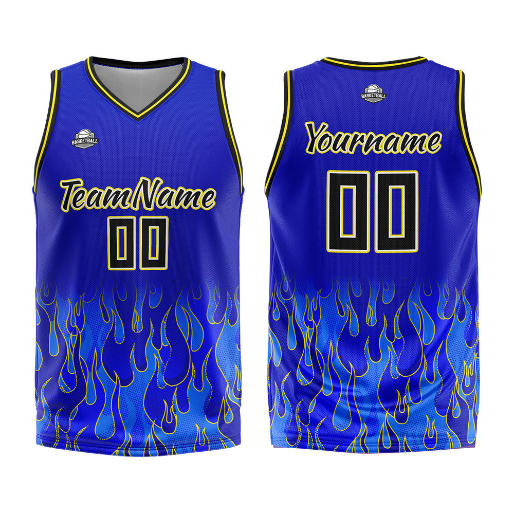 Benutzerdefinierter Basketball Jersey Uniform Anzug gedruckt Ihr Logo Name Nummer Königliche Flamme