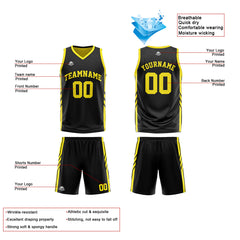 Benutzerdefinierte Reversible Basketball Jersey Personalisierte Print Name Nummer Logo Schwarz-Gelb