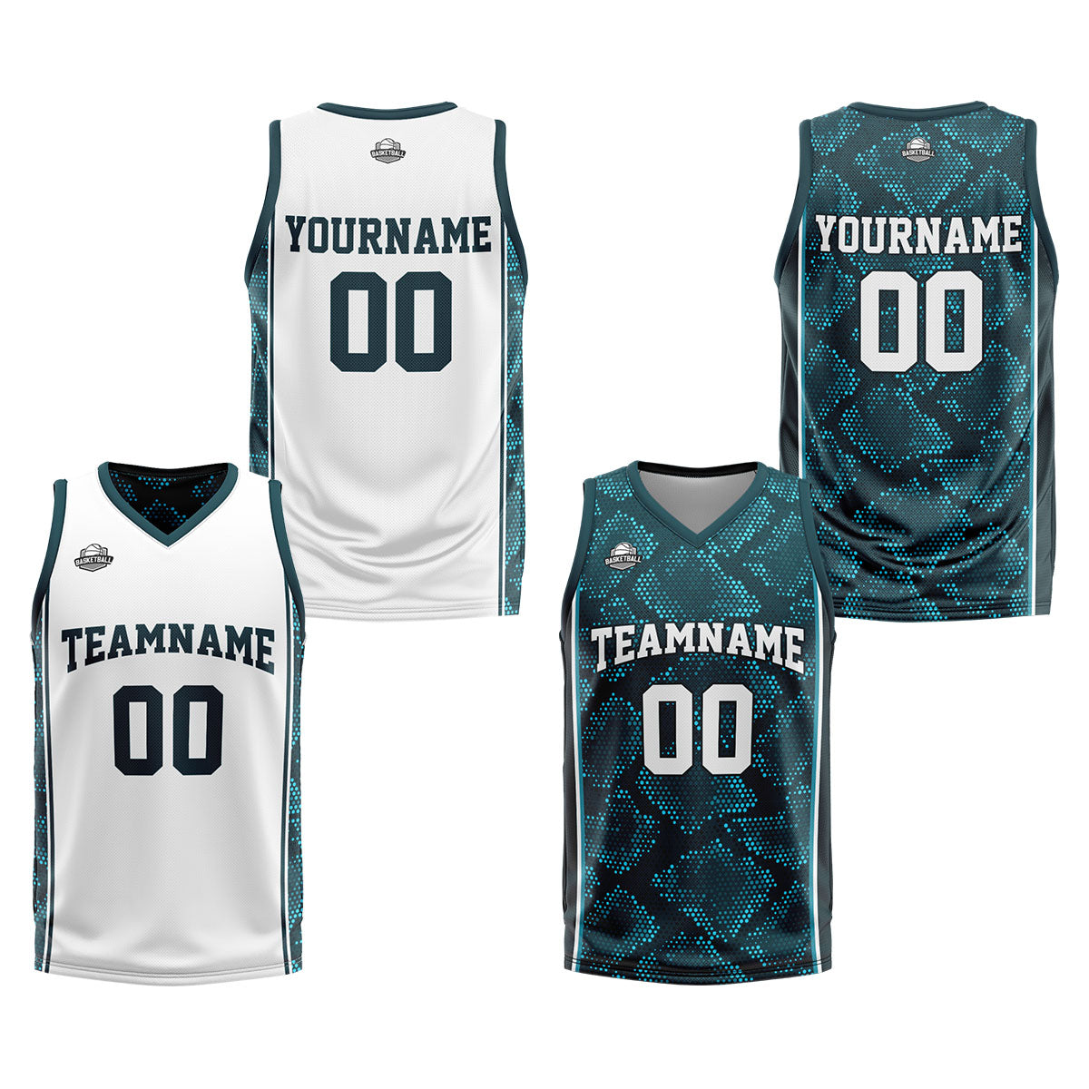 Benutzerdefinierte Weiß Dunkelgrün Reversible Basketball Jersey Personalisierte Print Name Nummer Logo