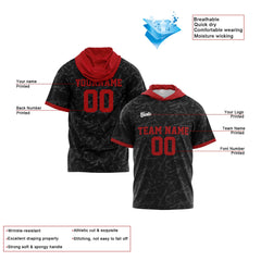 Benutzerdefinierte Schwarz Rot Kurzarm-Kapuzenpullover für Männer Frauen Hemden mit Kapuzen gedruckt Name Logo