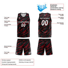 Benutzerdefinierte Reversible Basketball Jersey Personalisierte Print Name Nummer Logo Schaden-Rot