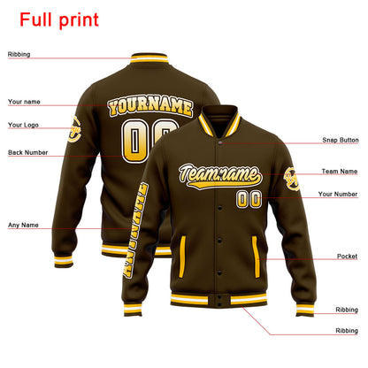 Benutzerdefinierte Varsity-Jacke. Letterman-Jacke für Männer, Frauen und Jugendliche Braun Gelb