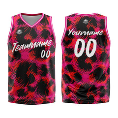 Benutzerdefinierter Basketball Jersey Uniform Anzug gedruckt Ihr Logo Name Nummer Rosa Leopardenmuster