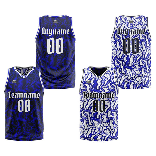 Benutzerdefinierte Reversible Basketball Jersey Personalisierte Print Name Nummer Logo Neongrün&Marine&Royal