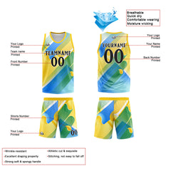 Benutzerdefinierter Basketball Jersey Uniform Anzug gedruckt Ihr Logo Name Nummer Gelb&Blau