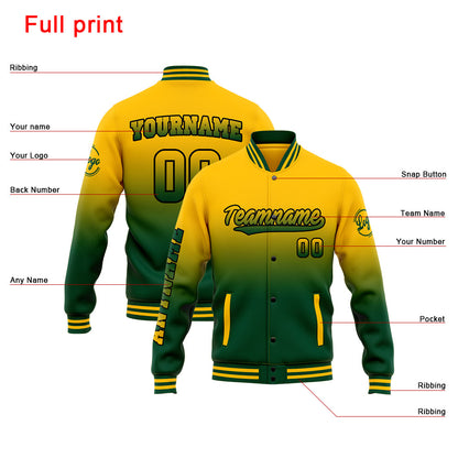 Benutzerdefinierte Varsity-Jacke. Letterman-Jacke für Männer, Frauen und Jugendliche Grün Gelb