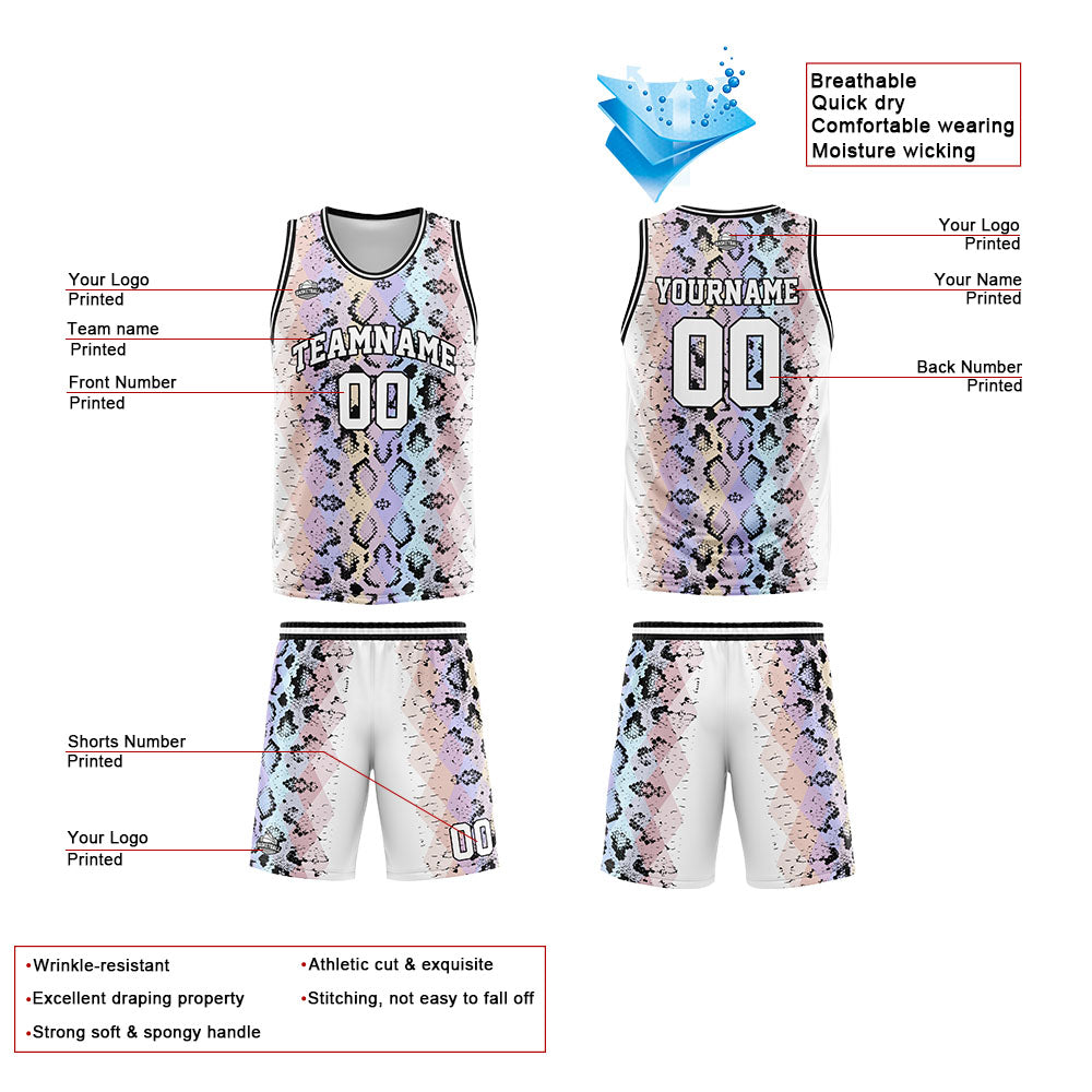 Benutzerdefinierter Basketball Jersey Uniform Anzug gedruckt Ihr Logo Name Nummer Serpentin