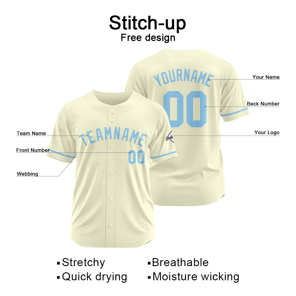 Benutzerdefinierte Authentisch Baseball-Trikot Creme-Hellblau