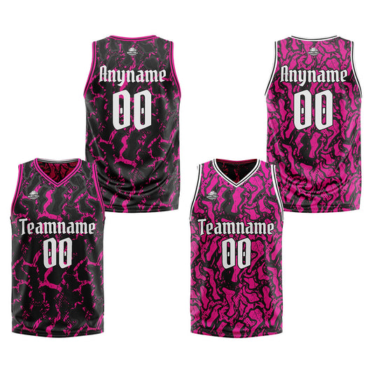 Benutzerdefinierte Reversible Basketball Jersey Personalisierte Print Name Nummer Logo Schwarz&Pink