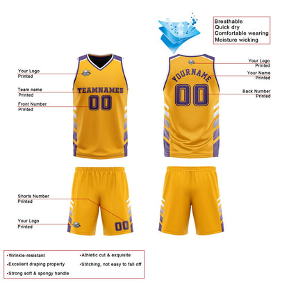 Benutzerdefinierte Orange Violett Weiß Reversible Basketball Jersey Personalisierte Print Name Nummer Logo