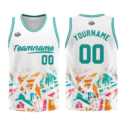 Benutzerdefinierter Basketball Jersey Uniform Anzug gedruckt Ihr Logo Name Nummer Weiß&Aqua