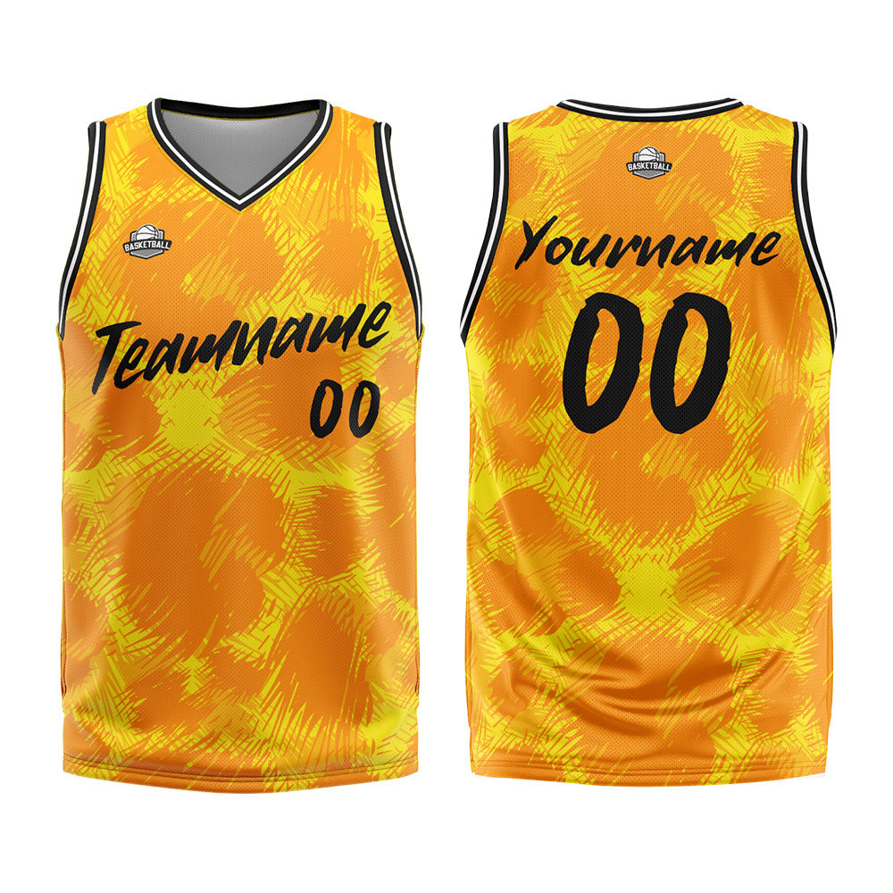 Benutzerdefinierter Basketball Jersey Uniform Anzug gedruckt Ihr Logo Name Nummer Gelber Leopardenmuster