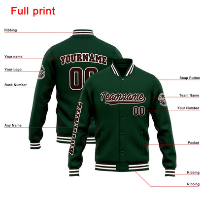 Benutzerdefinierte Varsity-Jacke. Letterman-Jacke für Männer, Frauen und Jugendliche Grün Braun