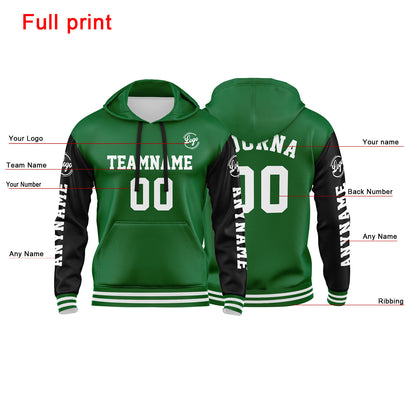 Benutzerdefinierter Grün Schwarz Hoodie für Mann, Frau, Mädchen, Junge. Drucken Sie Ihr Logo, Ihren Namen und Ihre Nummer