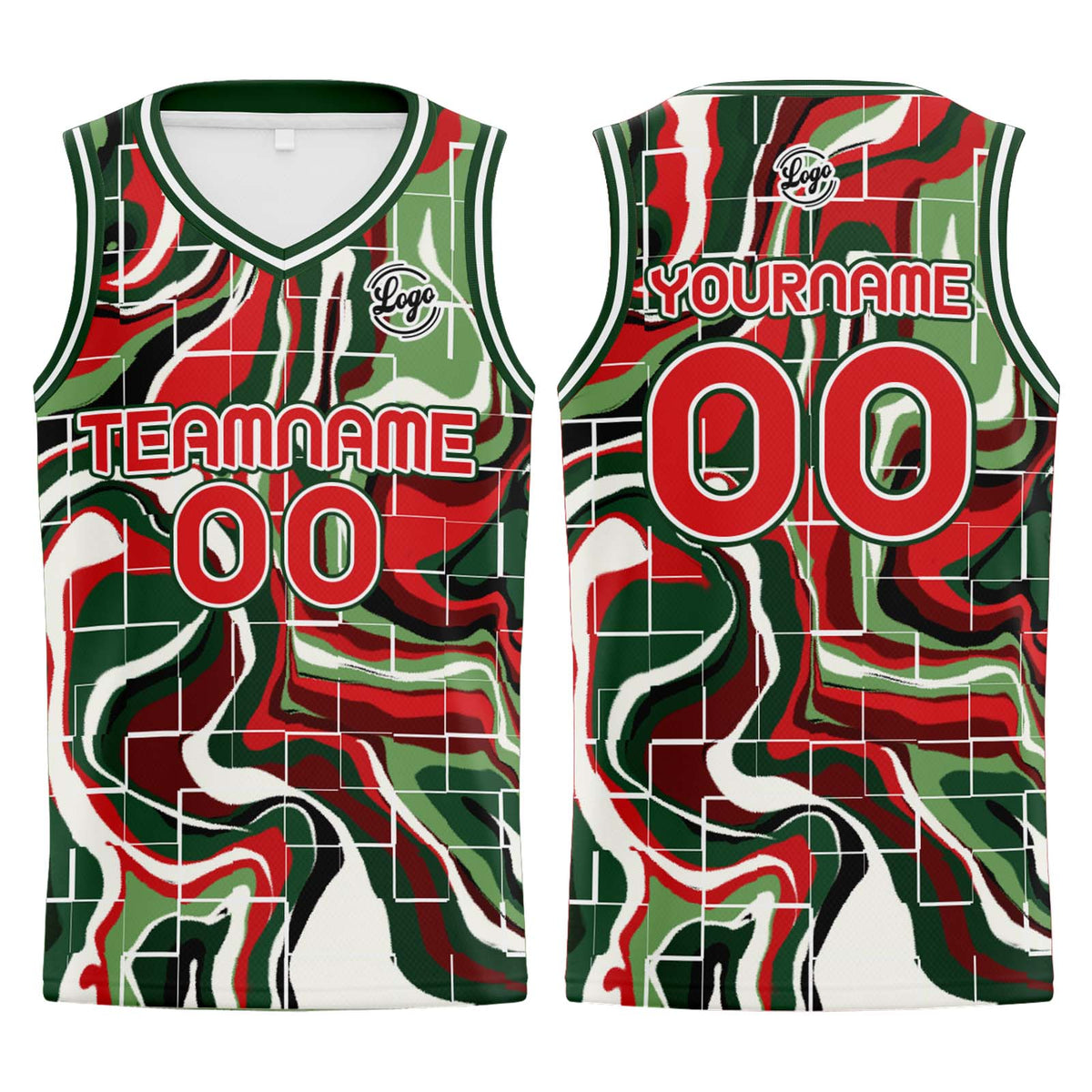 Benutzerdefinierter Grün Rot Basketball Jersey Uniform Anzug gedruckt Ihr Logo Name Nummer