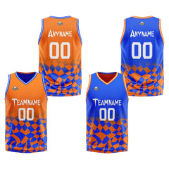 Benutzerdefinierte Reversible Basketball Jersey Personalisierte Print Name Nummer Logo Lattice-Orange&Royal