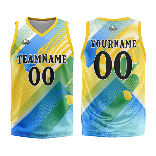 Benutzerdefinierter Basketball Jersey Uniform Anzug gedruckt Ihr Logo Name Nummer Gelb&Blau