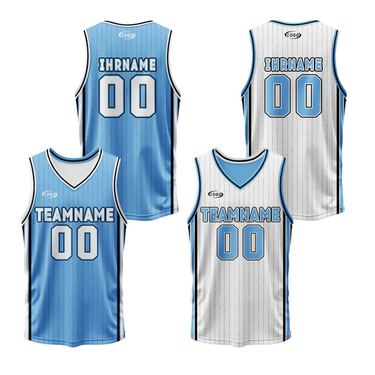 Benutzerdefinierte Blau Weiß Reversible Basketball Jersey Personalisierte Drucken Name Nummer Logo