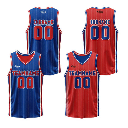 Benutzerdefinierte Blau Rot Reversible Basketball Jersey Personalisierte Drucken Name Nummer Logo