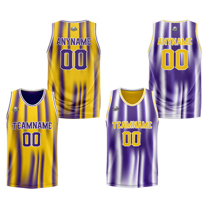 Benutzerdefinierte Reversible Basketball Jersey Personalisierte Print Name Nummer Logo Gelb&Lila
