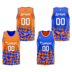 Benutzerdefinierte Reversible Basketball Jersey Personalisierte Print Name Nummer Logo Lattice-Orange&Royal