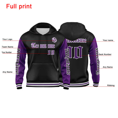 Benutzerdefinierter Lila Schwarz Hoodie für Mann, Frau, Mädchen, Junge. Drucken Sie Ihr Logo, Ihren Namen und Ihre Nummer