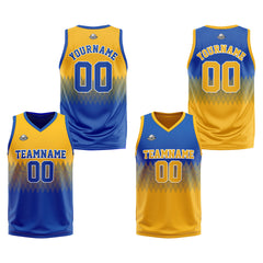 Benutzerdefinierte Reversible Basketball Jersey Personalisierte Print Name Nummer Logo Blau-Gelb