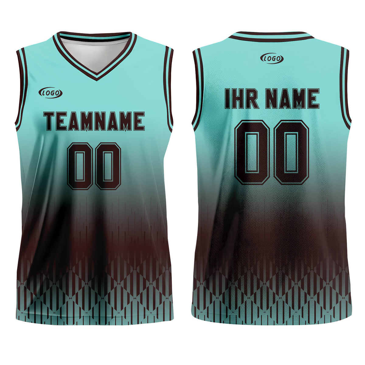 Benutzerdefinierter Cyan Dunkelbraun Farbverlauf Basketball Jersey Uniform Anzug gedruckt Ihr Logo Name Nummer