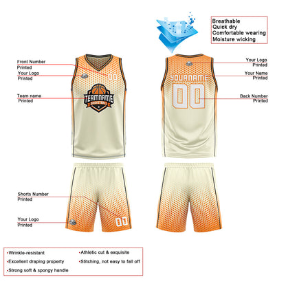 Benutzerdefinierte Creme Orange Schwarz Reversible Basketball Jersey Personalisierte Print Name Nummer Logo