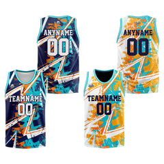 Benutzerdefinierte Reversible Basketball Jersey Personalisierte Print Name Nummer Logo Orange&Aqua