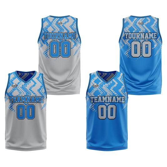 Benutzerdefinierte Grau Blau Reversible Basketball Jersey Personalisierte Print Name Nummer Logo