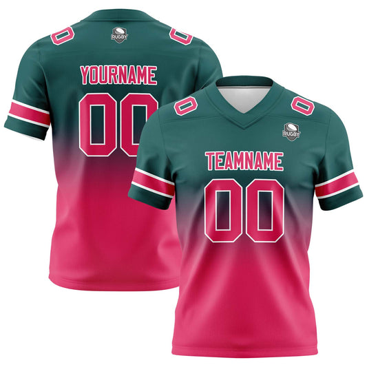 Benutzerdefinierte Dunkelgrün Rosa Gradient Fußball Trikots Personalisierter Name Nummer Logo