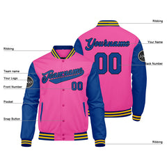 Benutzerdefinierte Verlauf Varsity-Jacke. Letterman-Jacke Dunkelgrün Rosa  Royal Gelb