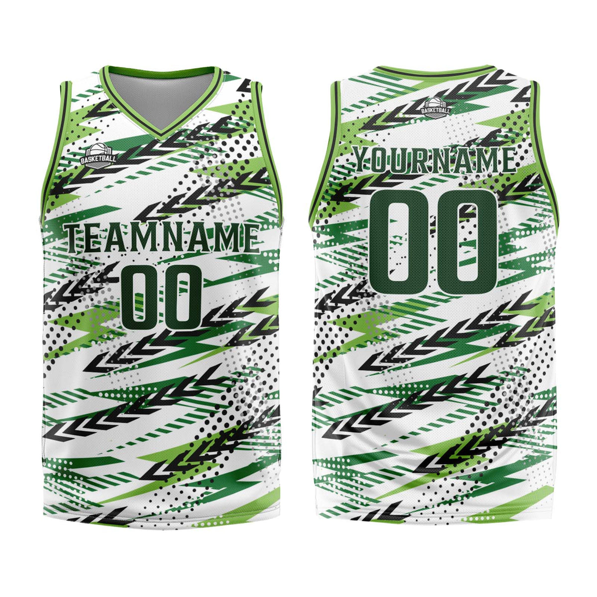 Benutzerdefinierter Weiß Grün Basketball Jersey Uniform Anzug gedruckt Ihr Logo Name Nummer