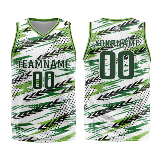 Benutzerdefinierter Weiß Grün Basketball Jersey Uniform Anzug gedruckt Ihr Logo Name Nummer