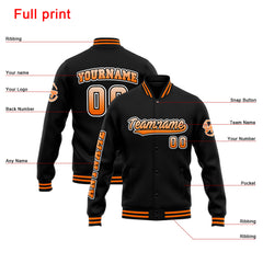 Benutzerdefinierte Varsity-Jacke. Letterman-Jacke für Männer, Frauen und Jugendliche Orange Schwarz